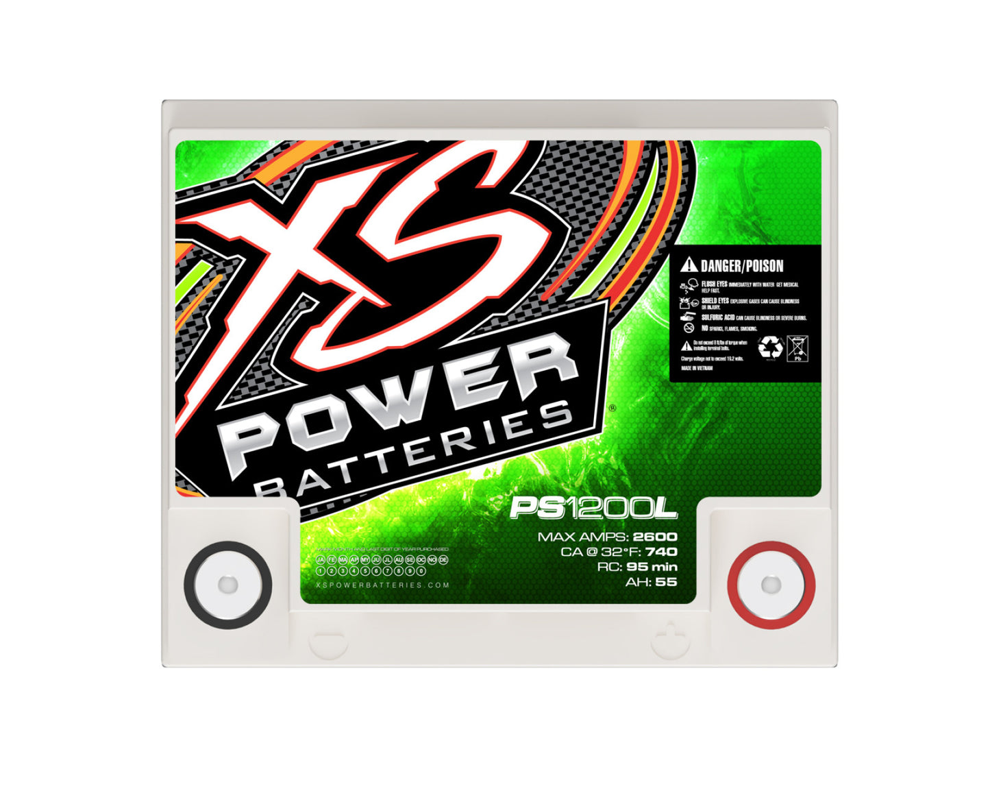 XS Power Batteries 12V AGM Powersports Series Batteries - M6 Terminal Bolts Included 2600 Max Amps PS1200L