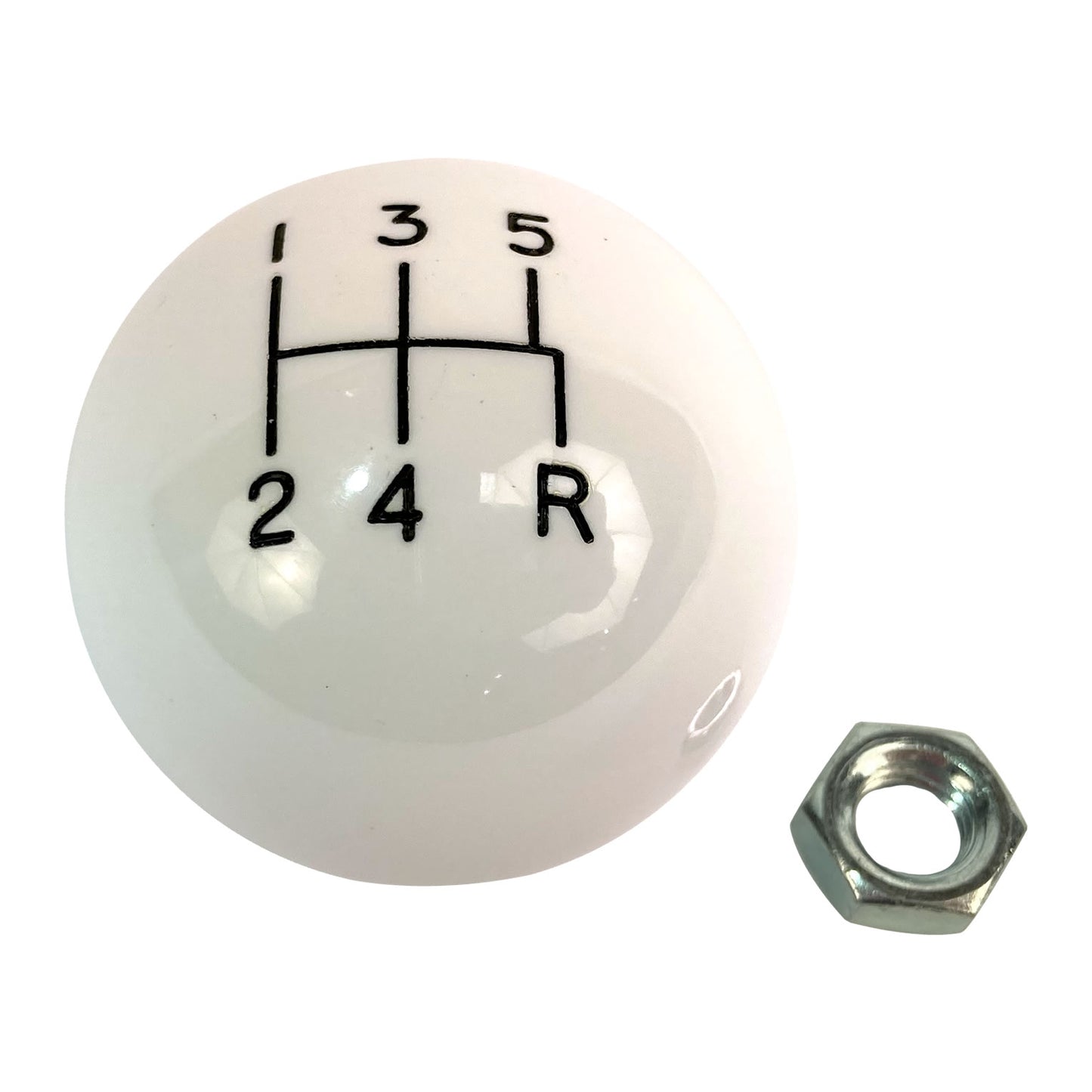 Silver Sport Transmissions Classic Style 5 Speed Shift Knob White 3/8"-16 Thread W/locknut SLA-1630008