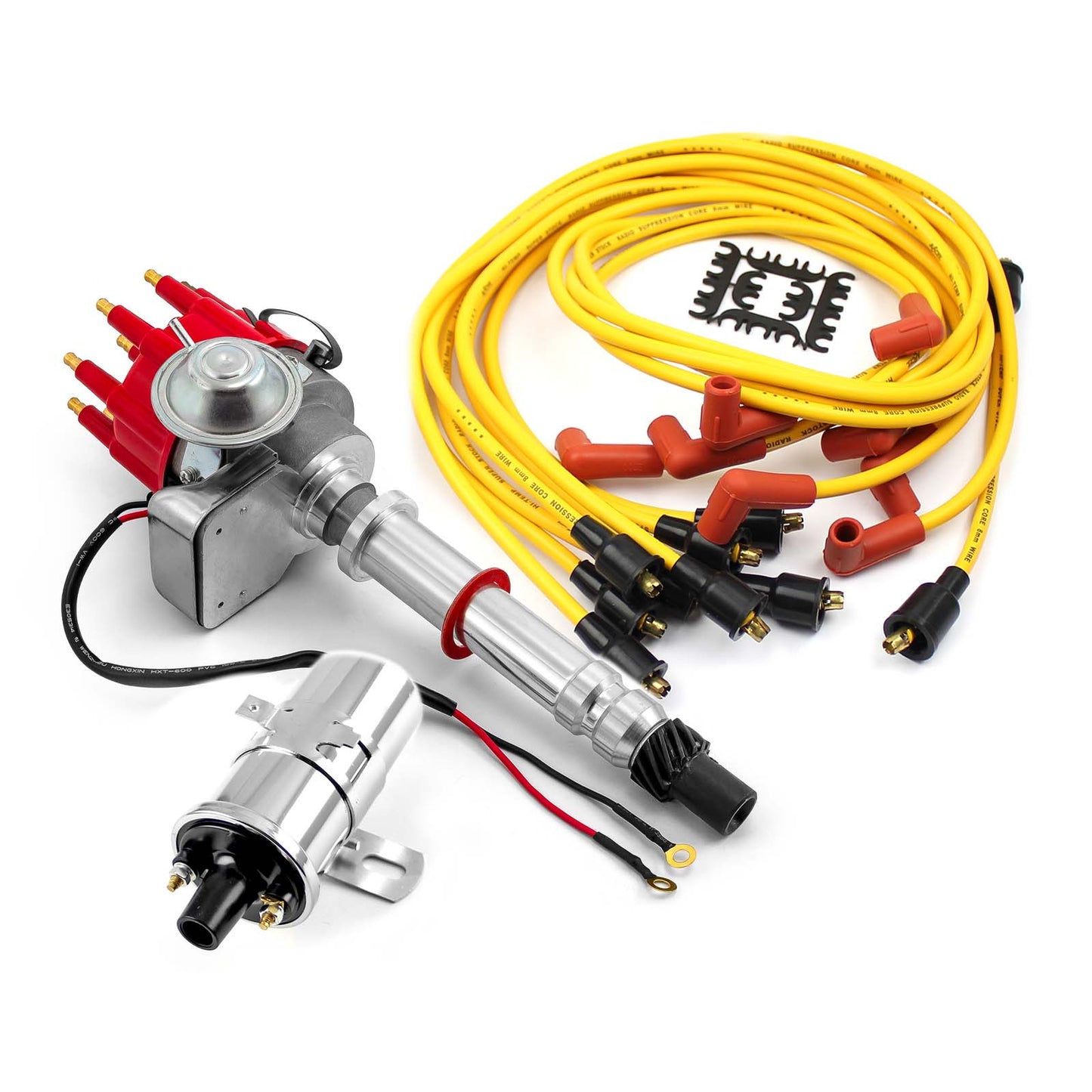 Speedmaster PCE385.1031 Fits Chevy SBC 350 BBC 454 Distributor (Vacuum) Red + Chrome Coil + Accel Wire Leads