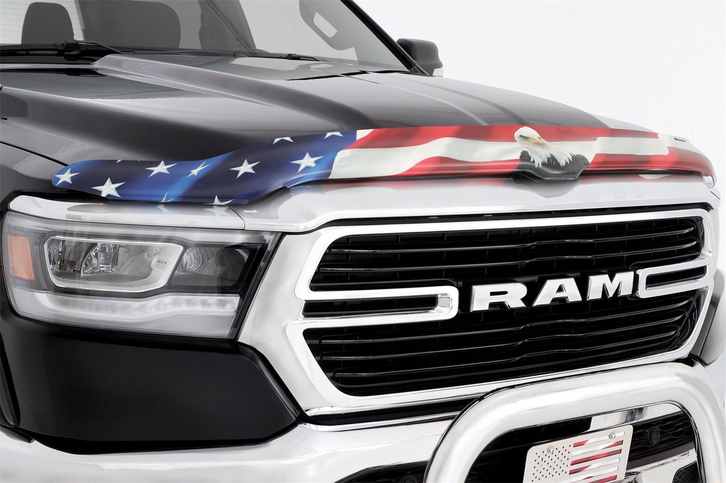 Stampede 2019-30 Vigilante Premium Hood Protector American Flag W/Eagle For 2019-2022 Ram 1500; Will Not Fit Rebel And TRX Models