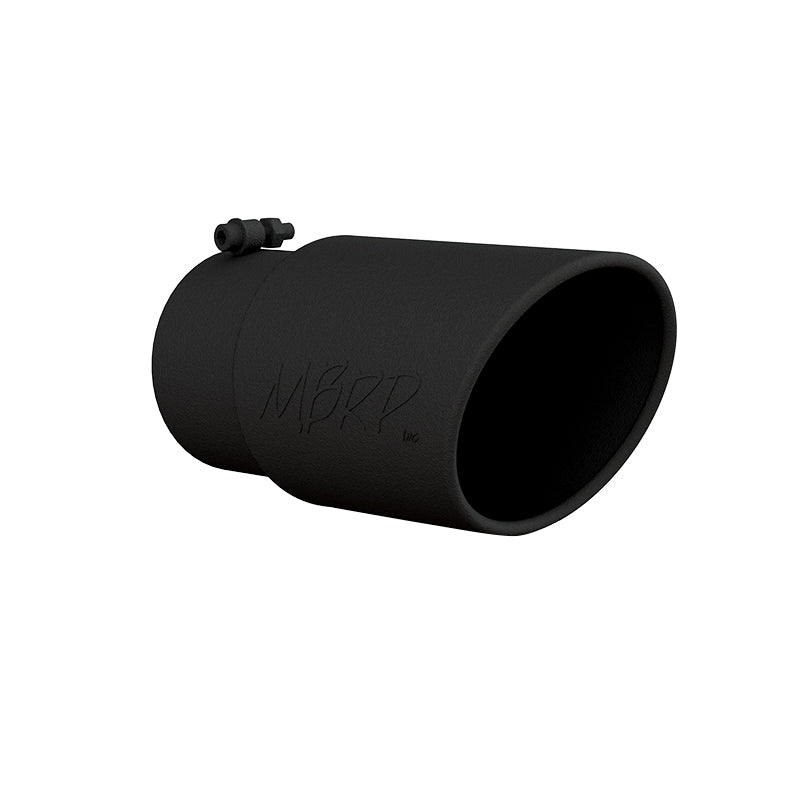 MBRP Exhaust Tip; 6in. O.D. Angled Rolled End 5in. inlet 12in. length; Black Coated T5075BLK