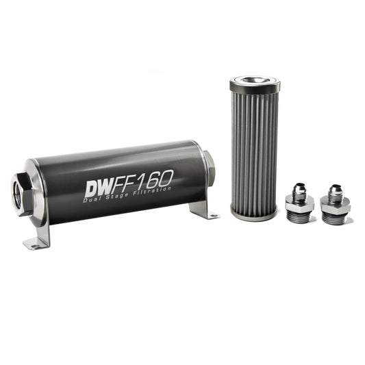 Deatschwerks In-line fuel filter element and housing kit, stainless steel 40 micron, -6AN, 160mm. Universal DEW-8-03-160-040K-6