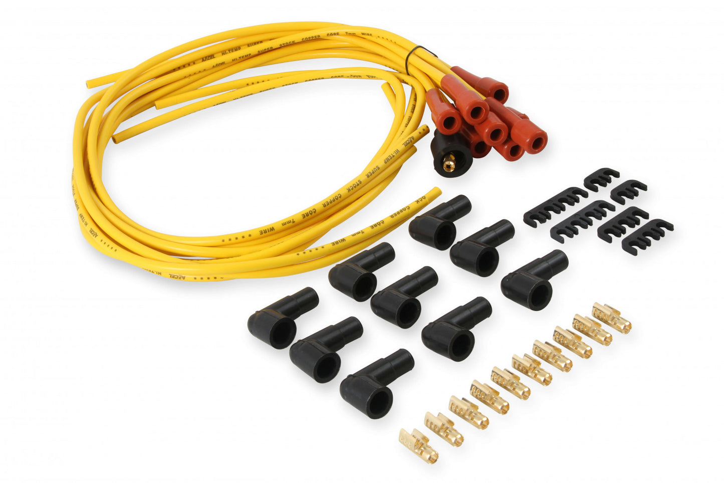 ACCEL Spark Plug Wire Set - 7mm - Super Stock with Copper Core - Universal Straight Boots - Yellow 3008