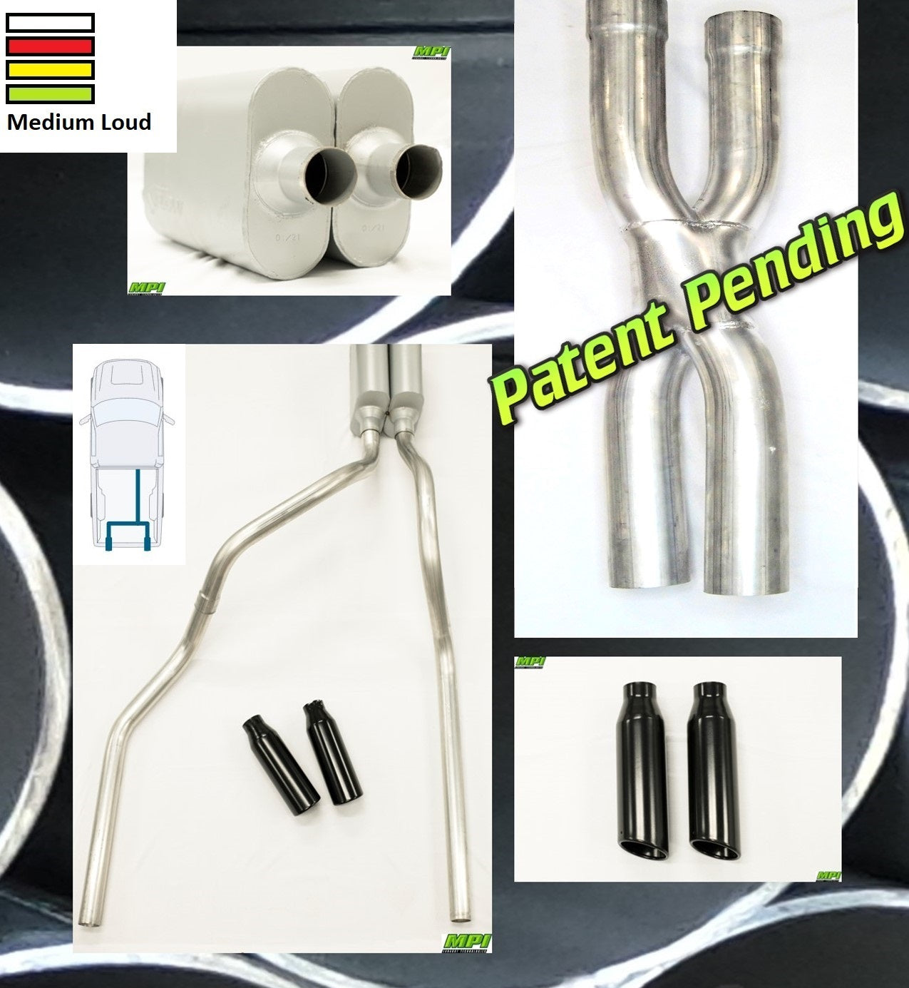 MPI Exhaust System With MPI Performance Muffler And Powder Coated Black Tips F352-UBPSBLK