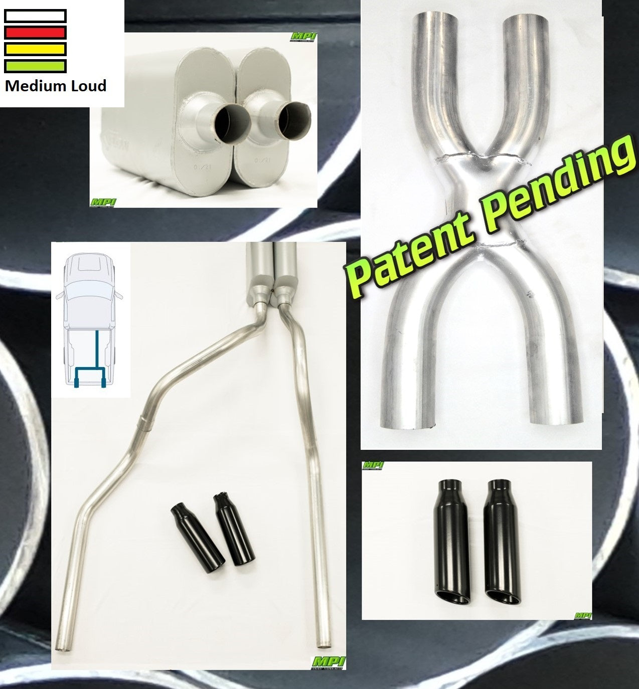 MPI Exhaust System With MPI Performance Muffler And Powder Coated Black Tips T222-UBPSBLK