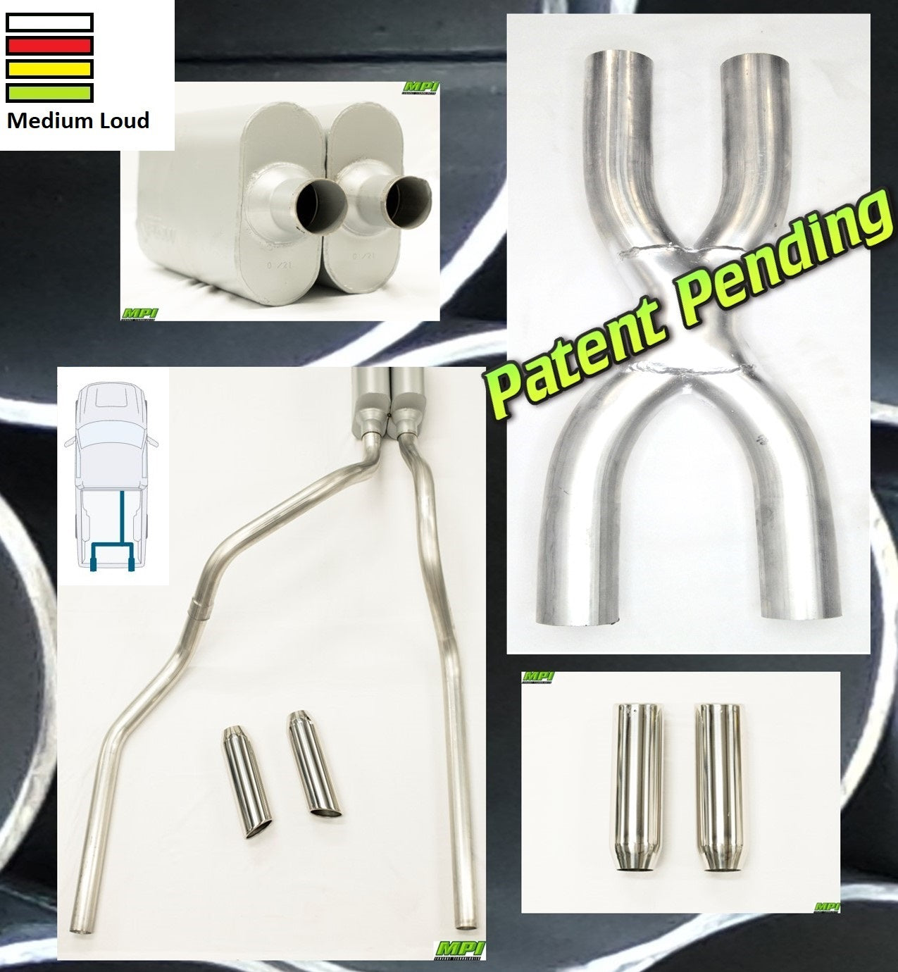 MPI Exhaust System With MPI Performance Muffler And Polished Bright Chrome Tips T222-UBPSCM