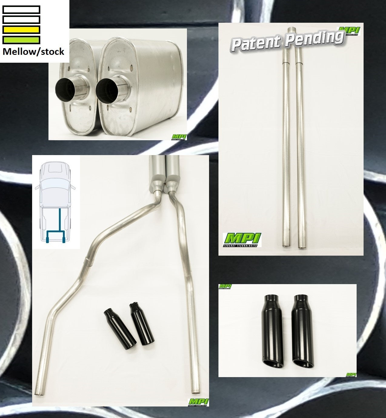 MPI Exhaust System With Turbo Muffler And Powder Coated Black Tips D122-UBTBBLK