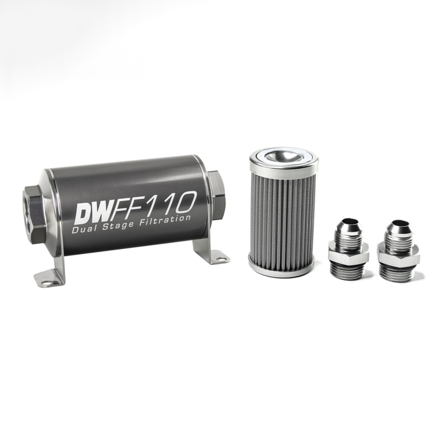 Deatschwerks In-line fuel filter element and housing kit, stainless steel 100 micron, -8AN, 110mm. Universal DEW-8-03-110-100K-8