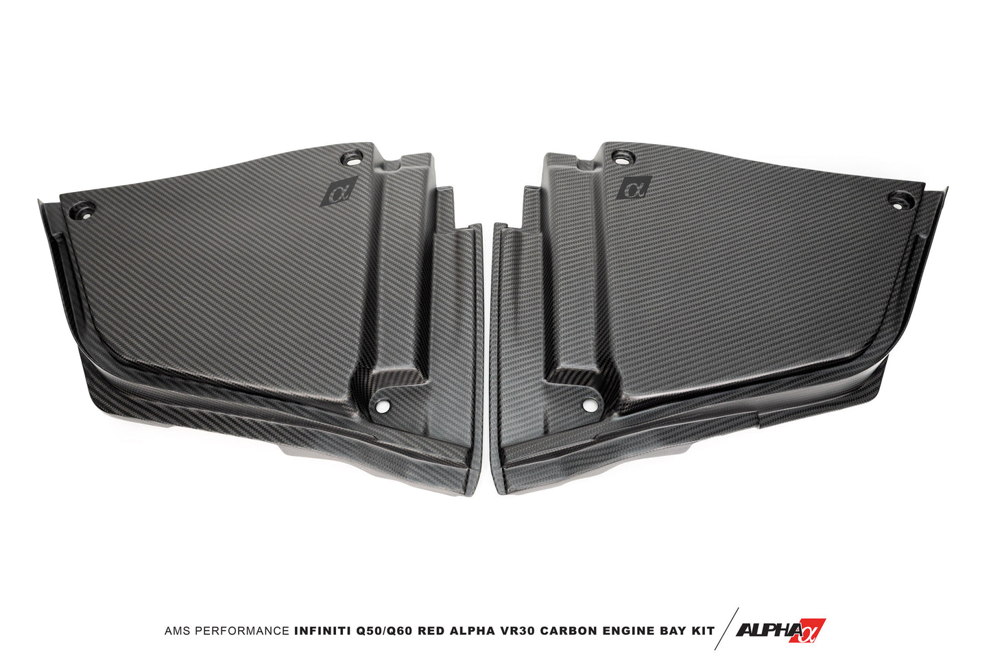 AMS Performance Infiniti Q50 / Q60 Red Alpha Matte Carbon Rear Engine Bay Cover Set AMS-ALP.28.06.0003-1