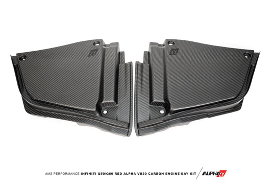 AMS Performance Infiniti Q50 / Q60 Red Alpha Matte Carbon Rear Engine Bay Cover Set AMS-ALP.28.06.0003-1