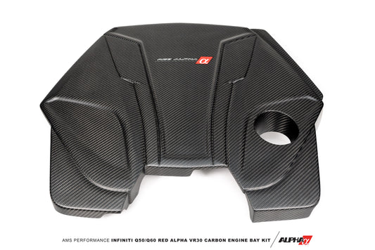 AMS Performance Infiniti Q50 / Q60 Red Alpha Matte Carbon Engine Cover AMS-ALP.28.06.0001-1