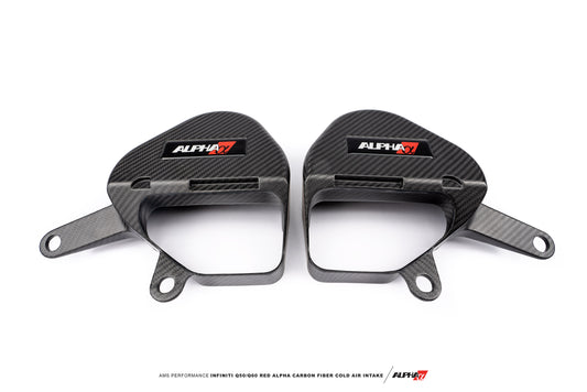 AMS Performance Infiniti Q50 / Q60 Red Alpha Matte Carbon Intake Covers AMS-ALP.28.06.0004-1