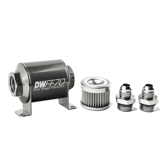 Deatschwerks In-line fuel filter element and housing kit, stainless steel 10 micron, -8AN, 70mm. Universal DEW-8-03-070-010K-8