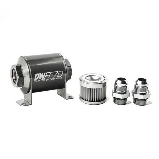 Deatschwerks In-line fuel filter element and housing kit, stainless steel 10 micron, -10AN, 70mm. Universal DEW-8-03-070-010K-10