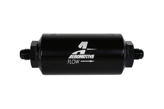 Aeromotive Filter, In-Line, 100-m Stainless Mesh Element, AN-06 Male, Bright-Dip Black, 2" OD 12349