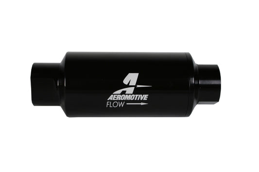 Aeromotive Filter, In-Line, 10-m Microglass Element, ORB-10 Port, Bright-Dip Black, 2" OD 12350