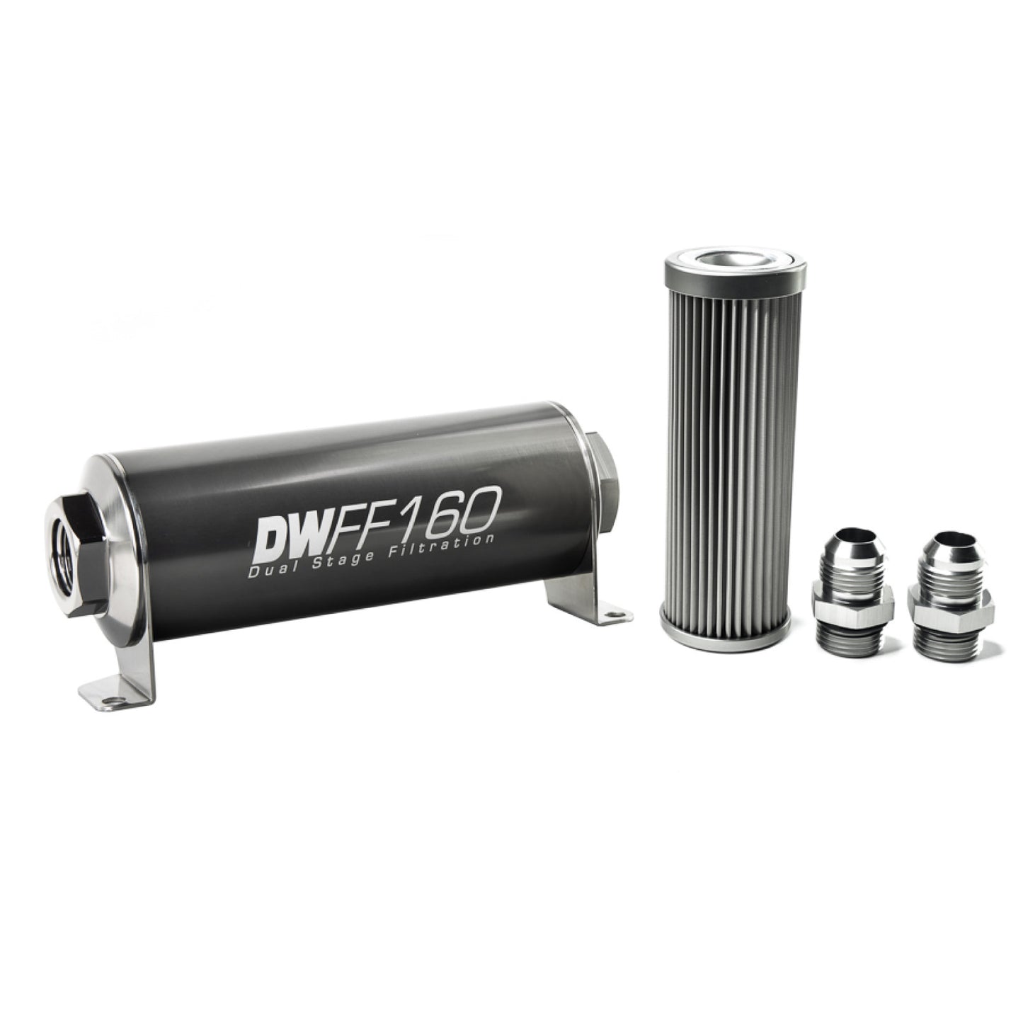 Deatschwerks In-line fuel filter element and housing kit, stainless steel 10 micron, -10AN, 160mm. Universal DEW-8-03-160-010K-10