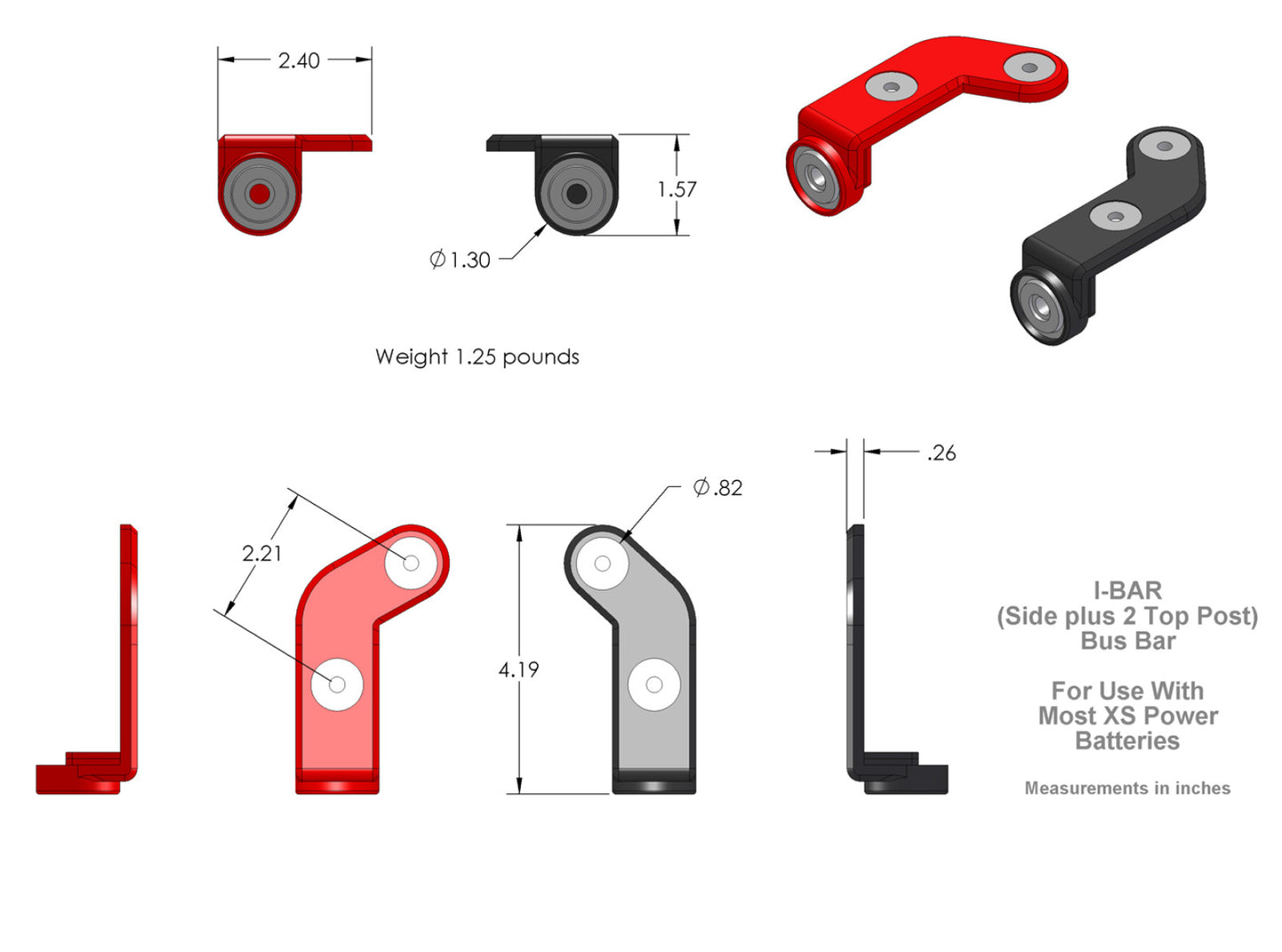 XS Power Batteries I-BAR Multi Top Post and Side Terminal Adaptor 555