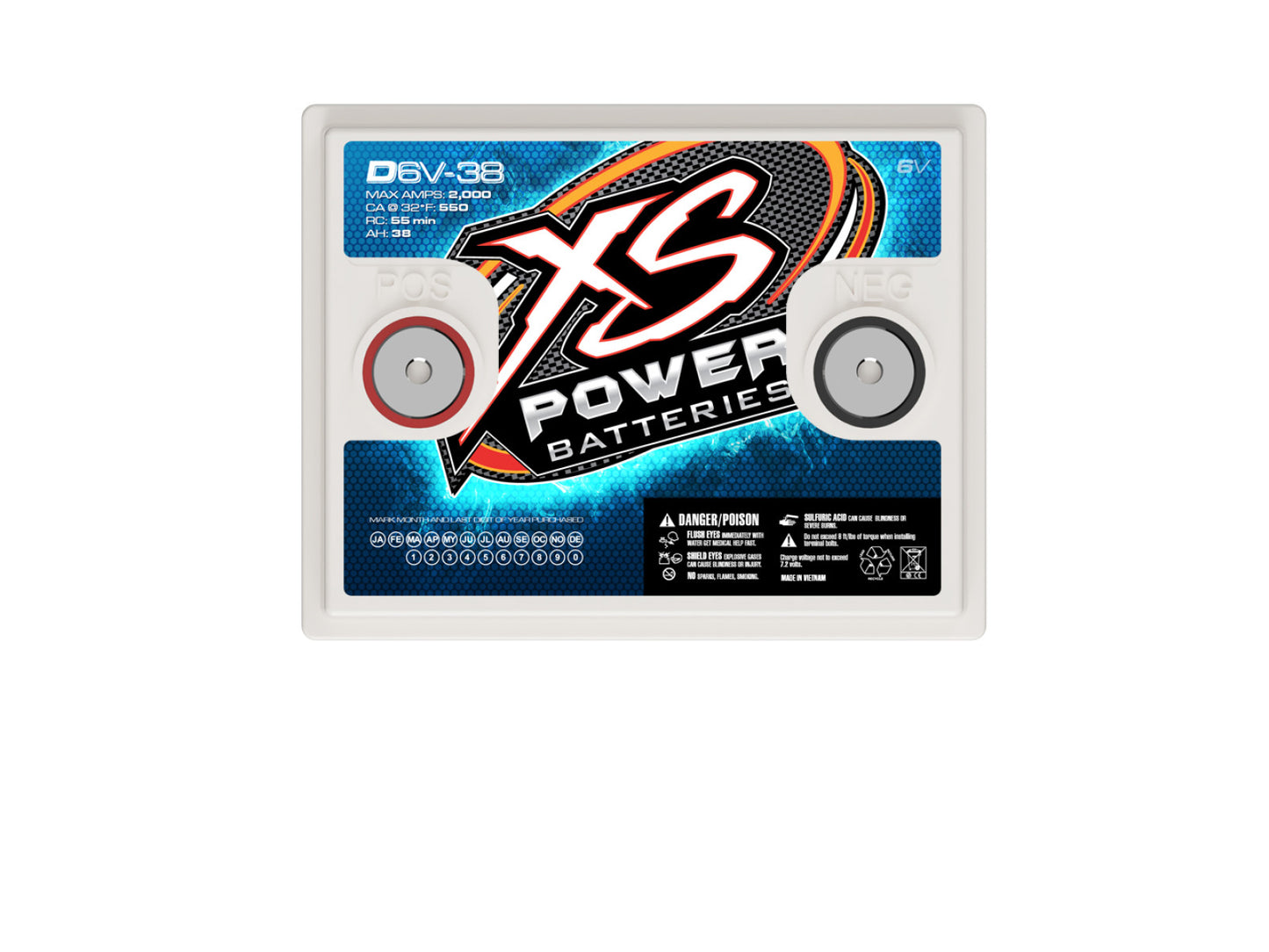 XS Power Batteries 6V AGM Batteries - M6 Terminal Bolts Included 2000 Max Amps D6V-38