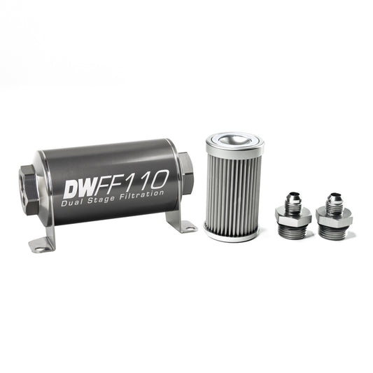 Deatschwerks In-line fuel filter element and housing kit, stainless steel 10 micron, -6AN, 110mm. Universal DEW-8-03-110-010K-6