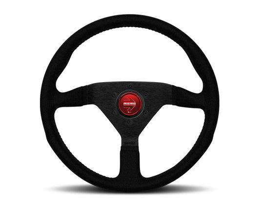 MOMO 3-Spoke Monte Carlo Series Alcantara Leather Steering Wheel with Red Stitch MCL32AL3B