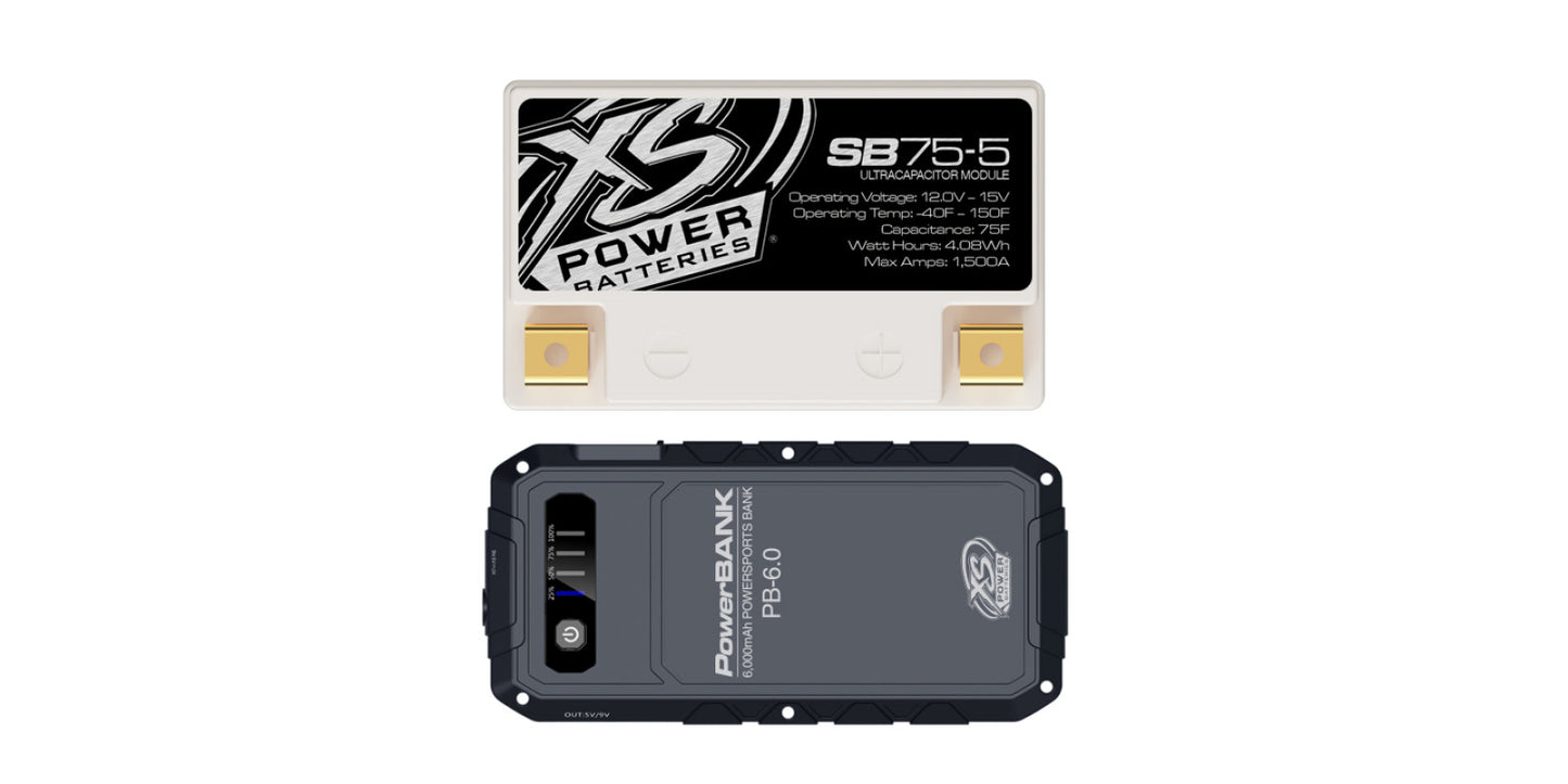 XS Power Batteries 12V Powersports Super Bank Capacitor Modules - M6 Terminal Bolts Included 1500 Max Amps SB75-5CK