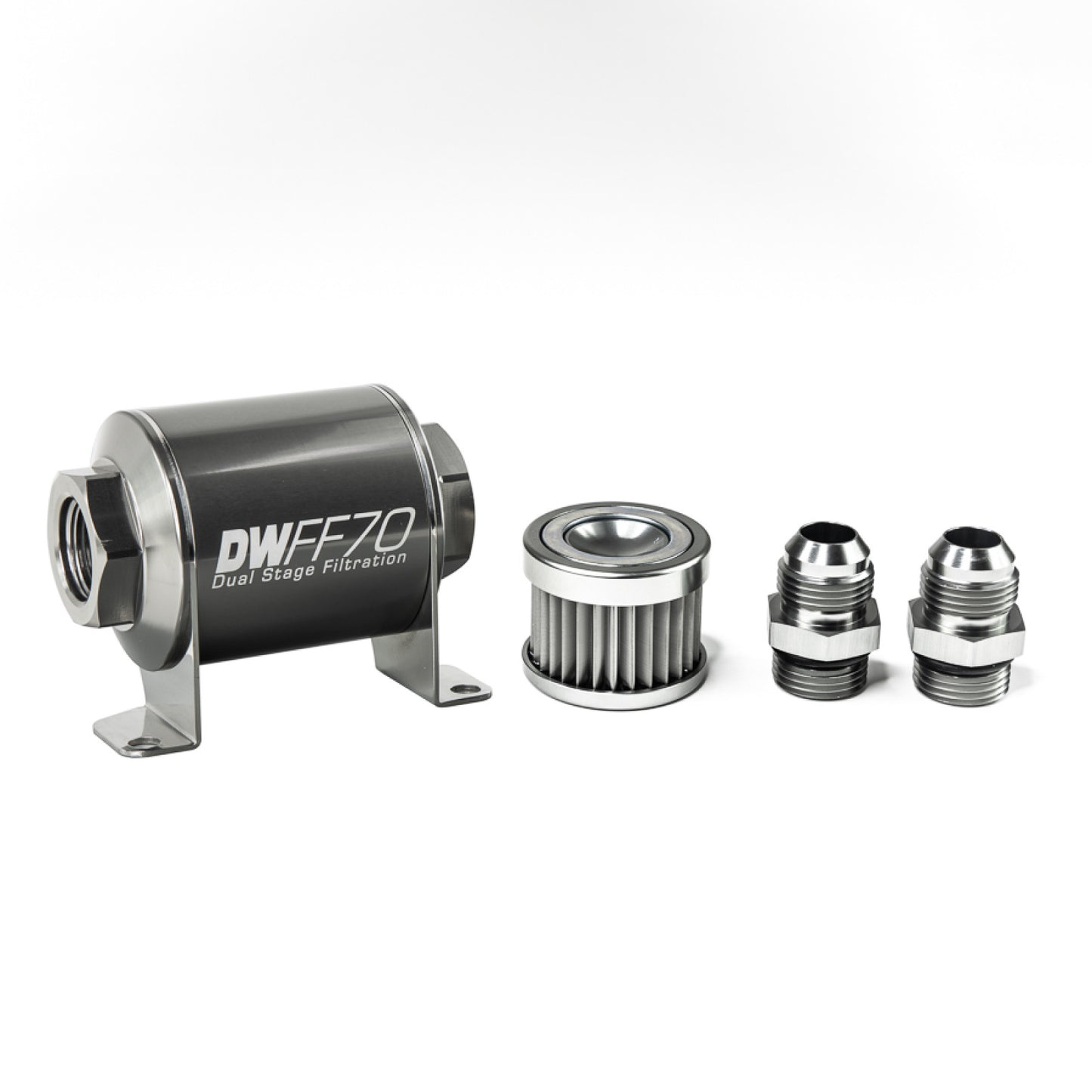 Deatschwerks In-line fuel filter element and housing kit, stainless steel 5 micron, -10AN, 70mm. Universal DEW-8-03-070-005K-10