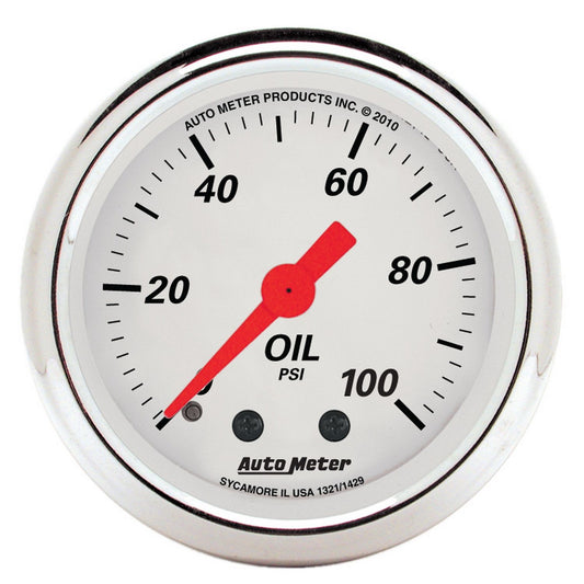 AutoMeter 2-1/16 in. OIL PRESSURE 0-100 PSI ARCTIC WHITE 1321