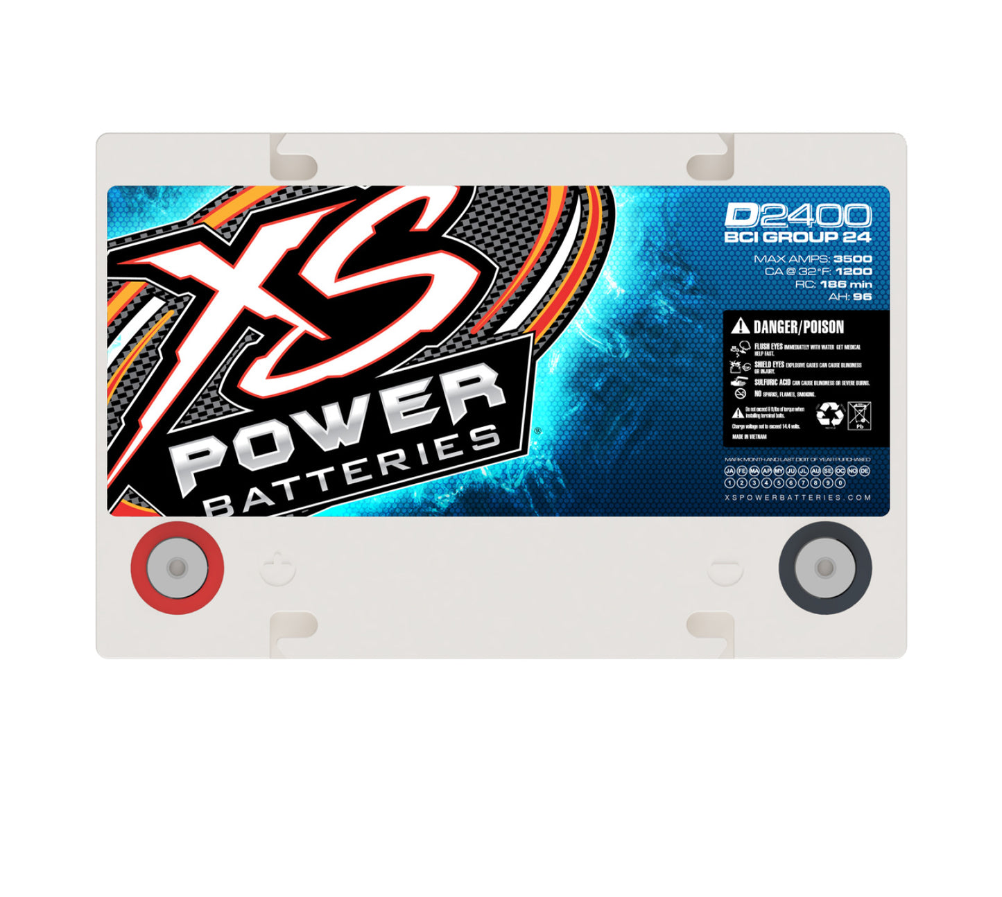 XS Power Batteries 12V AGM D Series Batteries - M6 Terminal Bolts Included 3500 Max Amps D2400