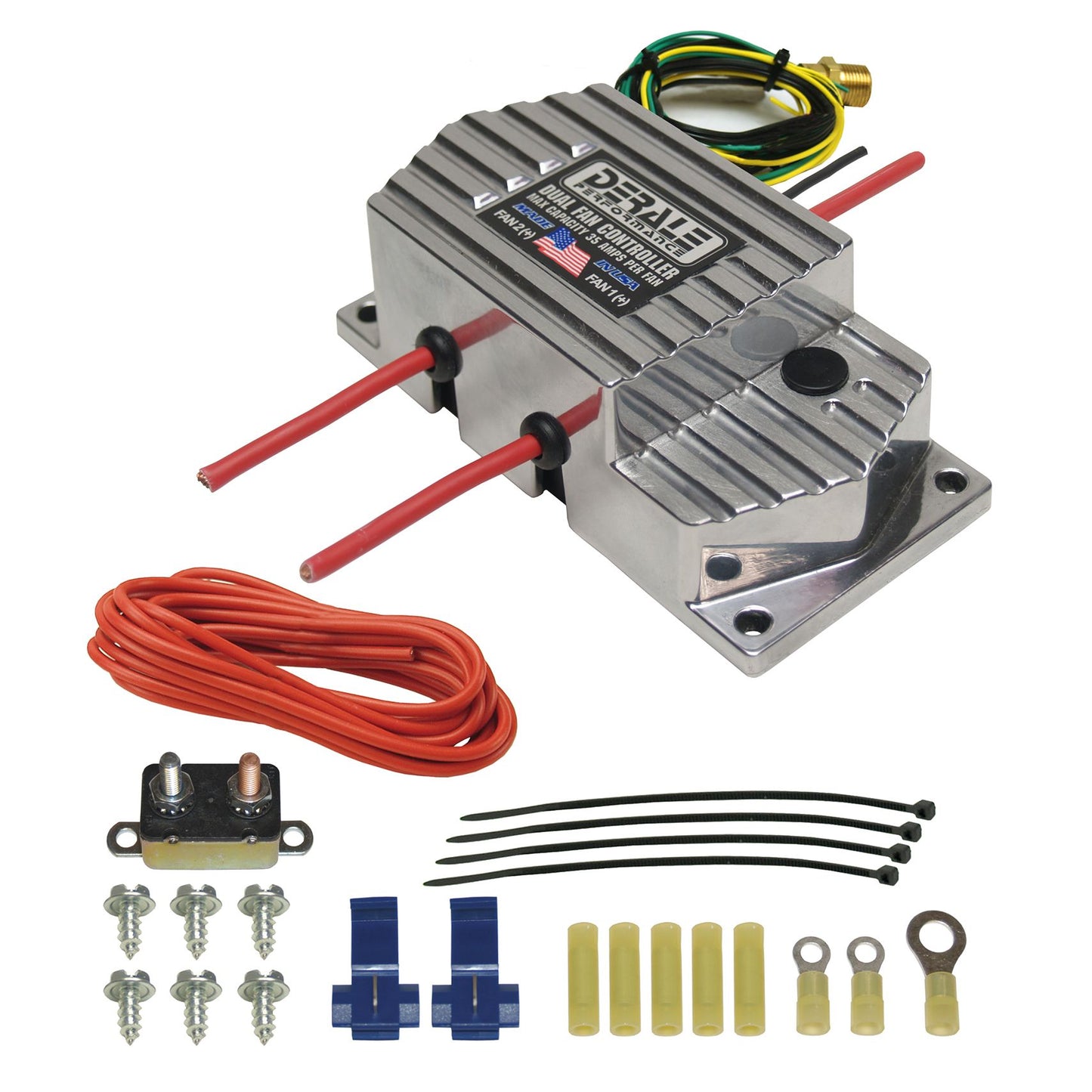 Derale High Amperage Adjustable Dual Electric Fan Controller, 3/8" NPT Thread In Probe 16789