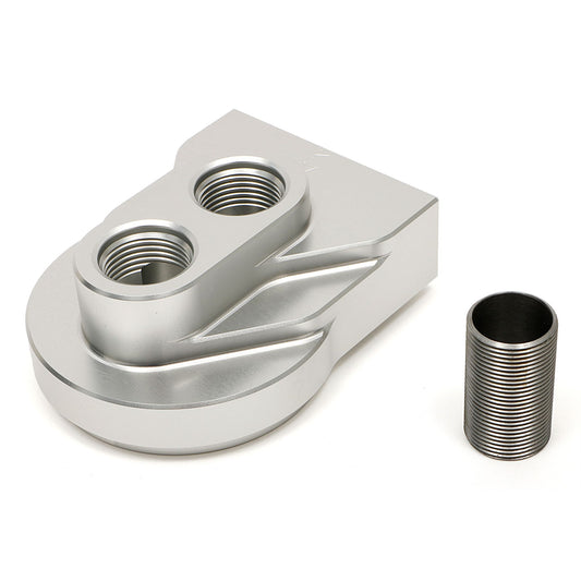 HAMBURGER'S PERFORMANCE PRODUCTS REMOTE OIL FILTER BASE; SINGLE FILTER; -12AN VERTICAL PORTS; USES A MOBIL M1-403 FILTER (OR EQUIVALENT)- CNC MACHINED BILLET ALUMINUM 3306