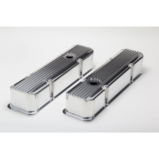 HAMBURGER'S PERFORMANCE PRODUCTS FABRICATED ALUMINUM VALVE COVERS WITHFINS; CHEVY SB 238-400; 1958-86; WITH HOLES- POLISHED ALUMINUM 1111