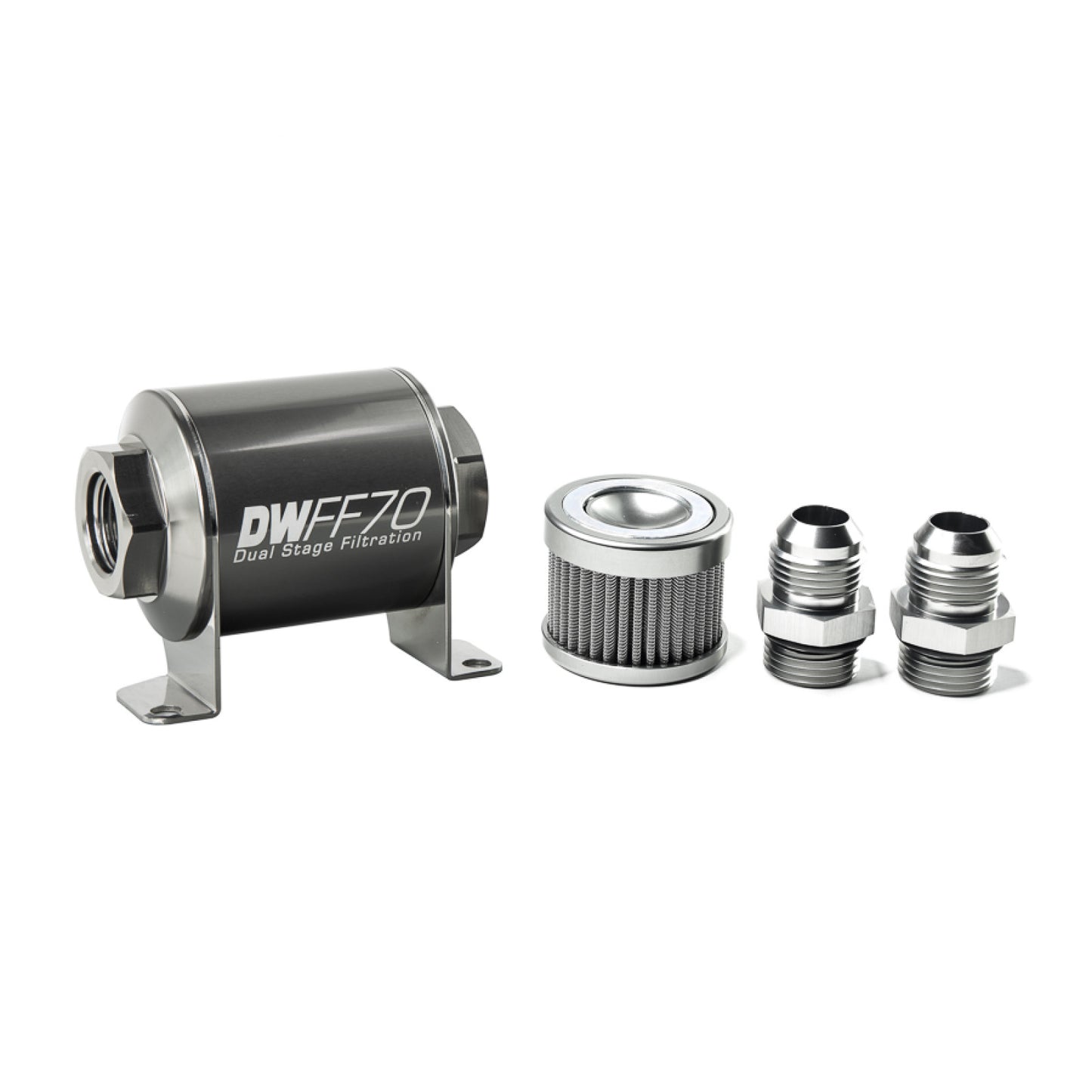 Deatschwerks In-line fuel filter element and housing kit, stainless steel 100 micron, -10AN, 70mm. Universal DEW-8-03-070-100K-10