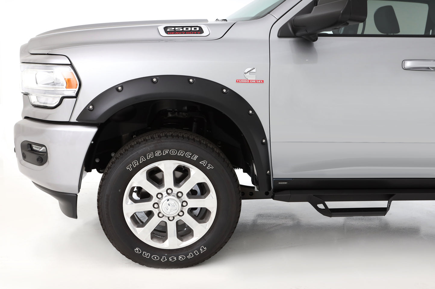 Bushwacker 50065-02 Black Pocket/Rivet Style Smooth Finish Front Fender Flares For 2019-2022 Ram 2500/3500 Includes Dually