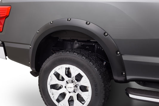 Bushwacker 70014-02 Black Pocket/Rivet Style Smooth Finish Rear Fender Flares For 2004-2015 Nissan Titan W/ Lock Box