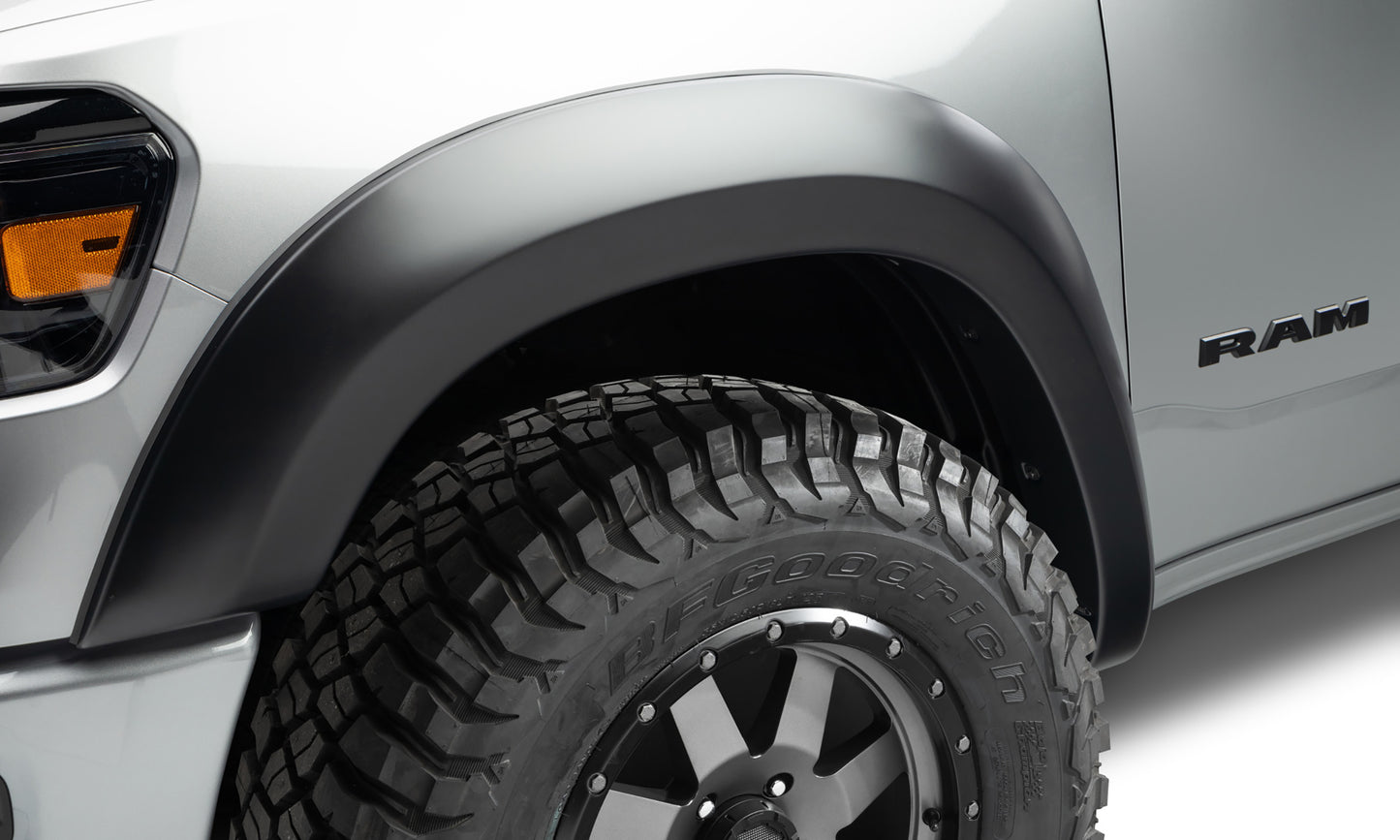 Bushwacker 50055-02 Black Extend-A-Fender Style Smooth Finish Front Fender Flares For 2019-2022 Ram 1500; Will Not Fit Rebel And TRX Models
