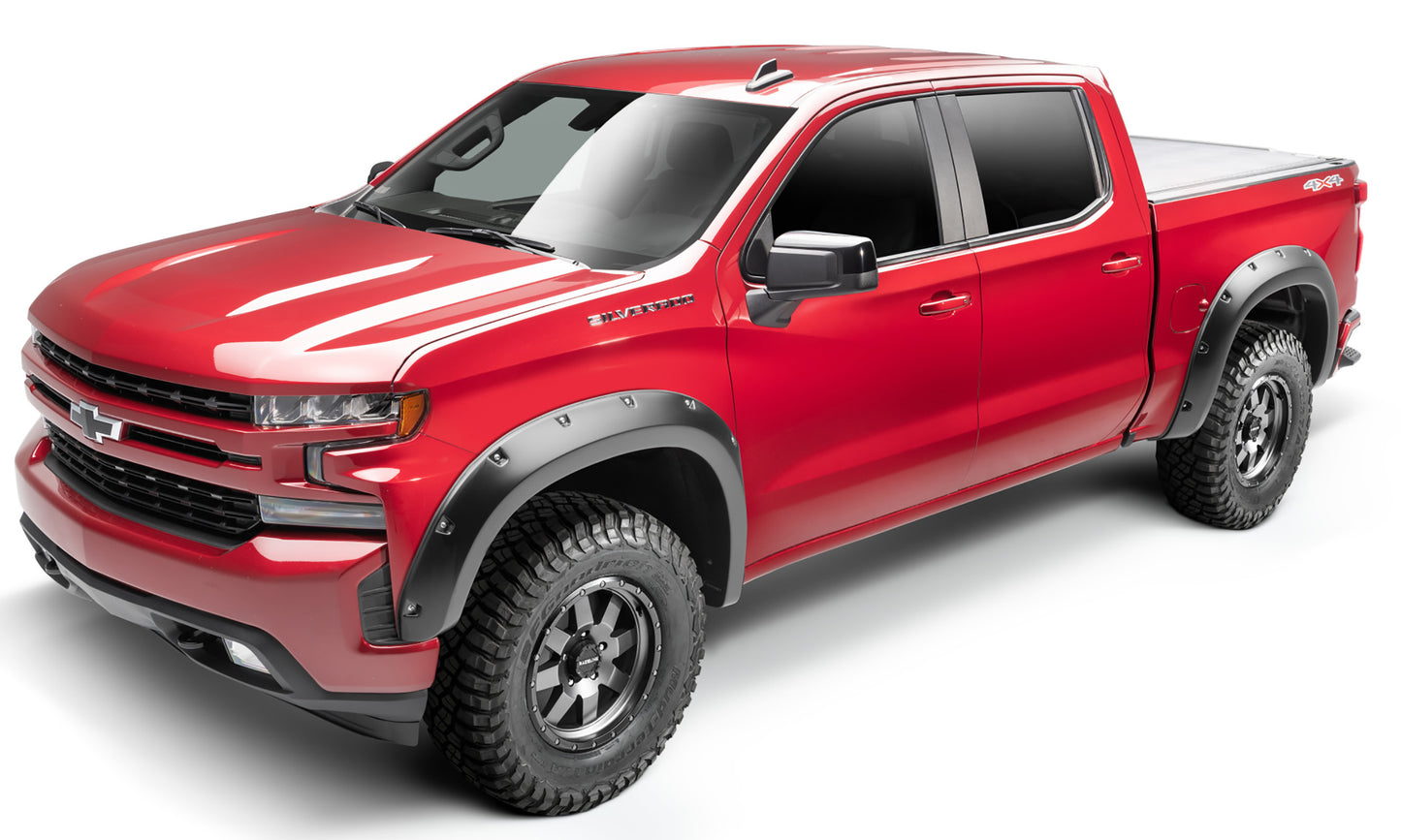 Bushwacker 40992-02 Black Pocket/Rivet Style Smooth Finish 4-Piece Fender Flare Set For 19-23 Chevrolet Silverado 1500; 2022 Chevrolet Silverado 1500 LTD