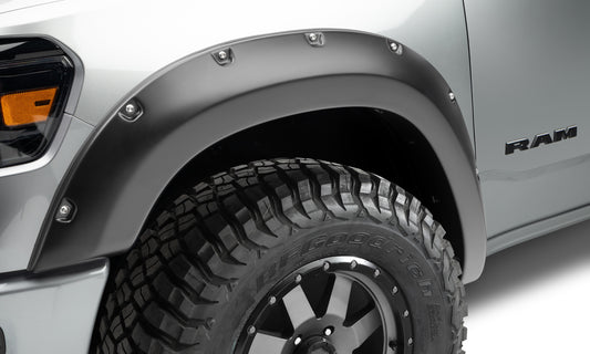 Bushwacker 50053-02 Black Pocket/Rivet Style Smooth Finish Front Fender Flares For 2019-2022 Ram 1500; Will Not Fit Rebel And TRX Models