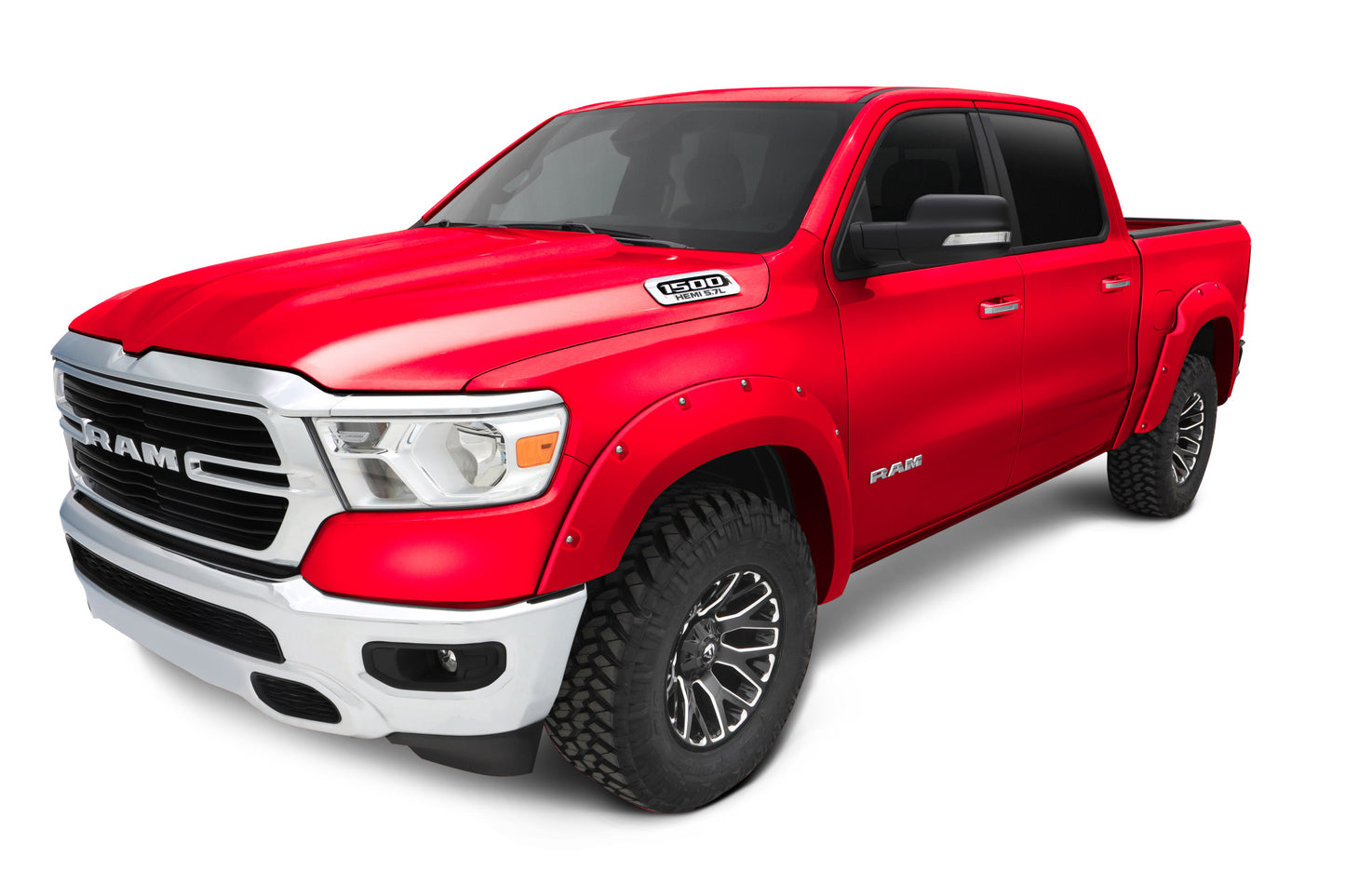 Bushwacker 50915-75 Pocket/Rivet Style Color Matched Flame Red Clear Coat 4-Piece Fender Flare Set For 2016-2018 Dodge Ram 1500 (Excludes R/T/Rebel); 2019-2022 Ram 1500 Classic (Excludes Rebel Models)
