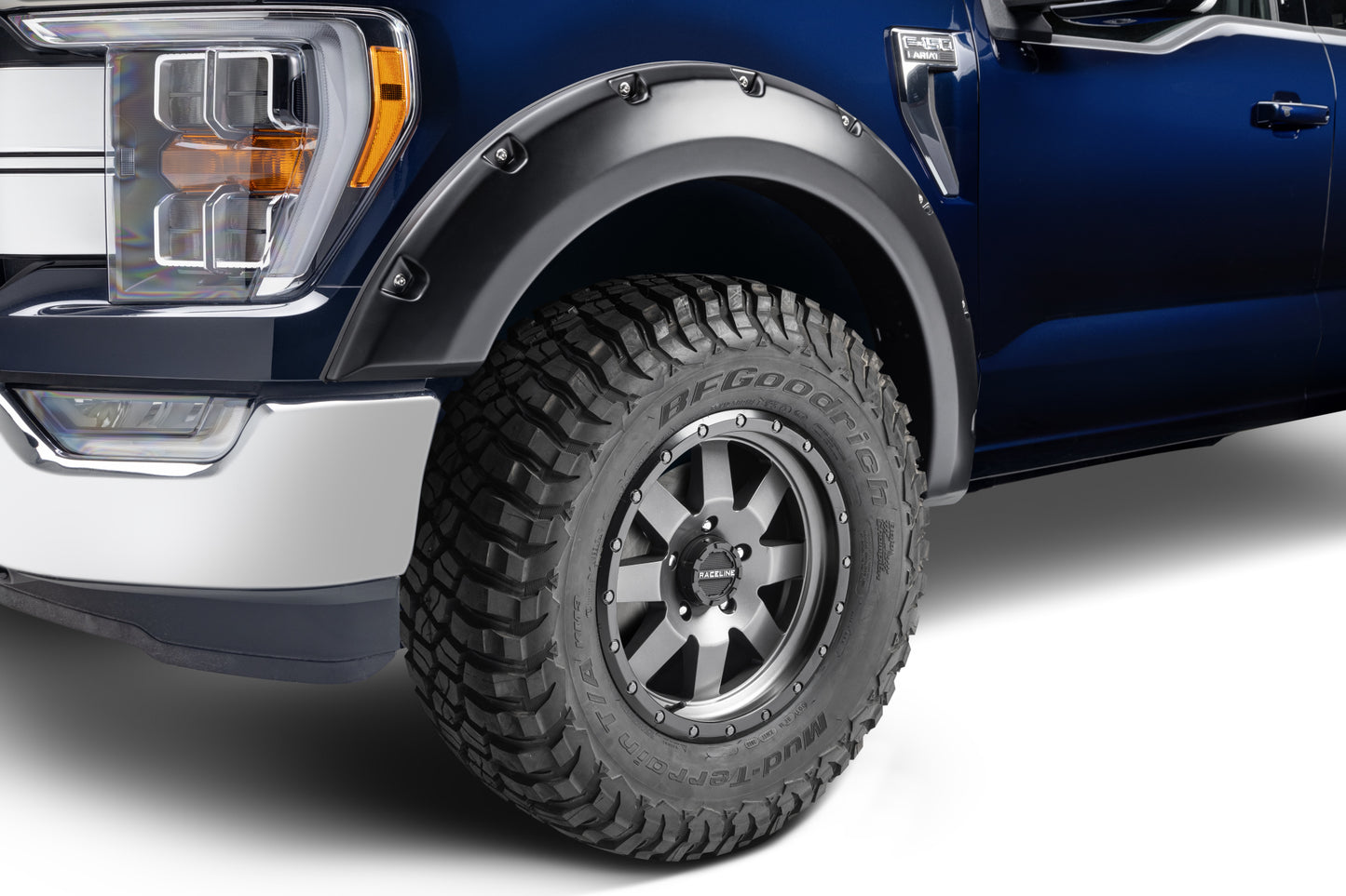 Bushwacker 20135-02 Black Pocket/Rivet Style Smooth Finish Front Fender Flares For 2021-2023 F-150; Will Not Fit F150 Lightning