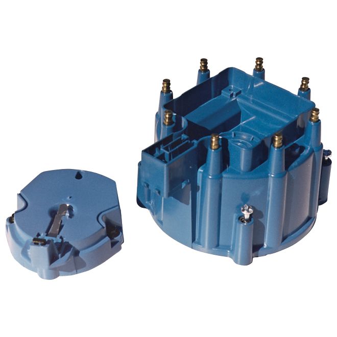 Proform Engine Distributor Cap and Rotor Kit; Fits GM HEI Dist w/Internal Coil; Blue 66947BC