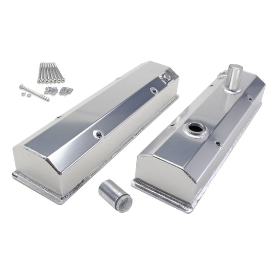 HAMBURGER'S PERFORMANCE PRODUCTS BRUSHED ALUMINUM FABRICATED VALVE COVERS CHEVY SB (1958-86)- CIRCLE TRACK COVERS W/ REMOVABLE TUBES 1065