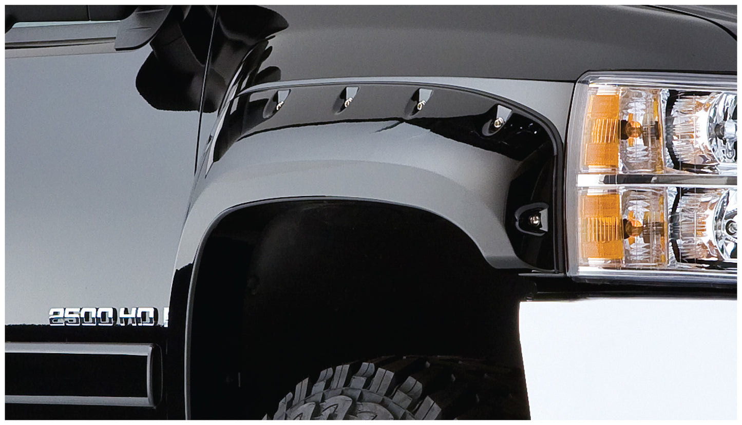 Bushwacker 40051-02 Black Cutout Style Smooth Finish Front Fender Flares For 1999-2006 Silverado/Sierra 1500; 2007 Silverado/Sierra 1500 Classic; Fits 78/96 In. Bed