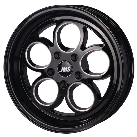 JMS Savage Series Race Wheels - Black Clear w/ Diamond Cut; 15 inch X 10 inch Rear Wheel w/ Lug Nuts -- Fits 1994-2004 Mustang GT and V6 S1510626FB
