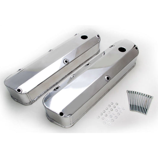HAMBURGER'S PERFORMANCE PRODUCTS FABRICATED ALUMINUM VALVE COVERS POLISHED SB FORD WITH HOLE 1041