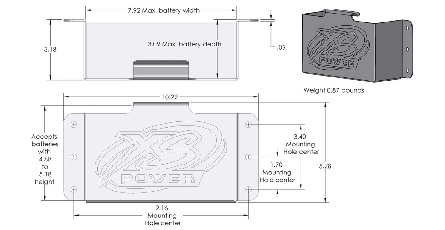 XS Power Batteries 375 Series Stamped Aluminum Side Mount Box with no Window 510