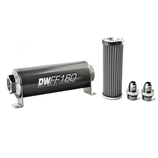 Deatschwerks In-line fuel filter element and housing kit, stainless steel 100 micron, -8AN, 160mm. Universal DEW-8-03-160-100K-8