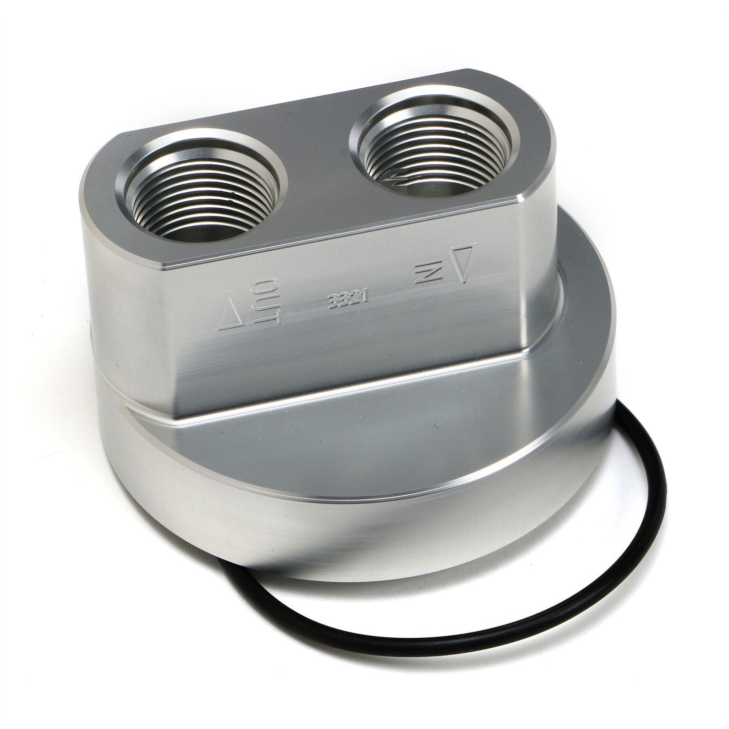 HAMBURGER'S PERFORMANCE PRODUCTS SPIN-ON BYPASS ADAPTER; CHEVY SB AND BB; 13/16 IN.-16 FILTER THREADS; -12AN PORTS- BILLET ALUMINUM 3321