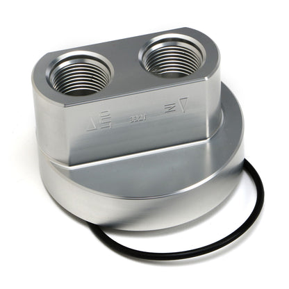 HAMBURGER'S PERFORMANCE PRODUCTS SPIN-ON BYPASS ADAPTER; CHEVY SB AND BB; 13/16 IN.-16 FILTER THREADS; -12AN PORTS- BILLET ALUMINUM 3321