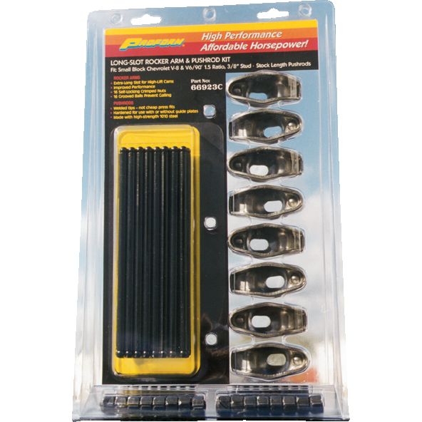 Proform Eng Rocker Arm and Push Rod Kit; Long Slot Style; 1.5 Ratio; 3/8 Stud; SB Chevy 66923C